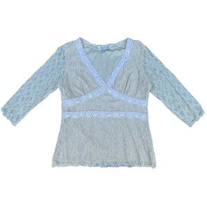 New Vintage John Paul Richard Floral Coquette Cream Tan Lace Sequin Top